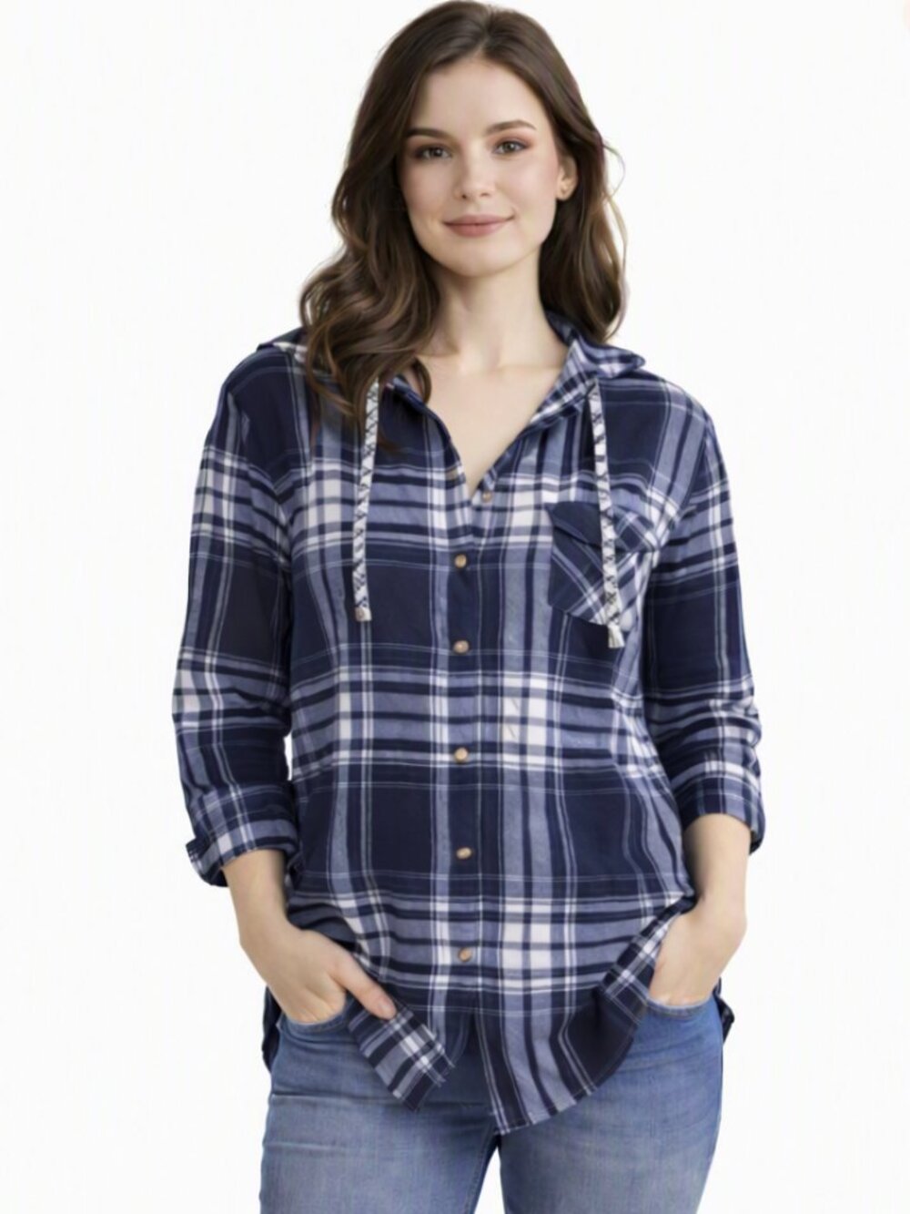 Eden & Olivia 3/4 Sleeve Hooded Shirt